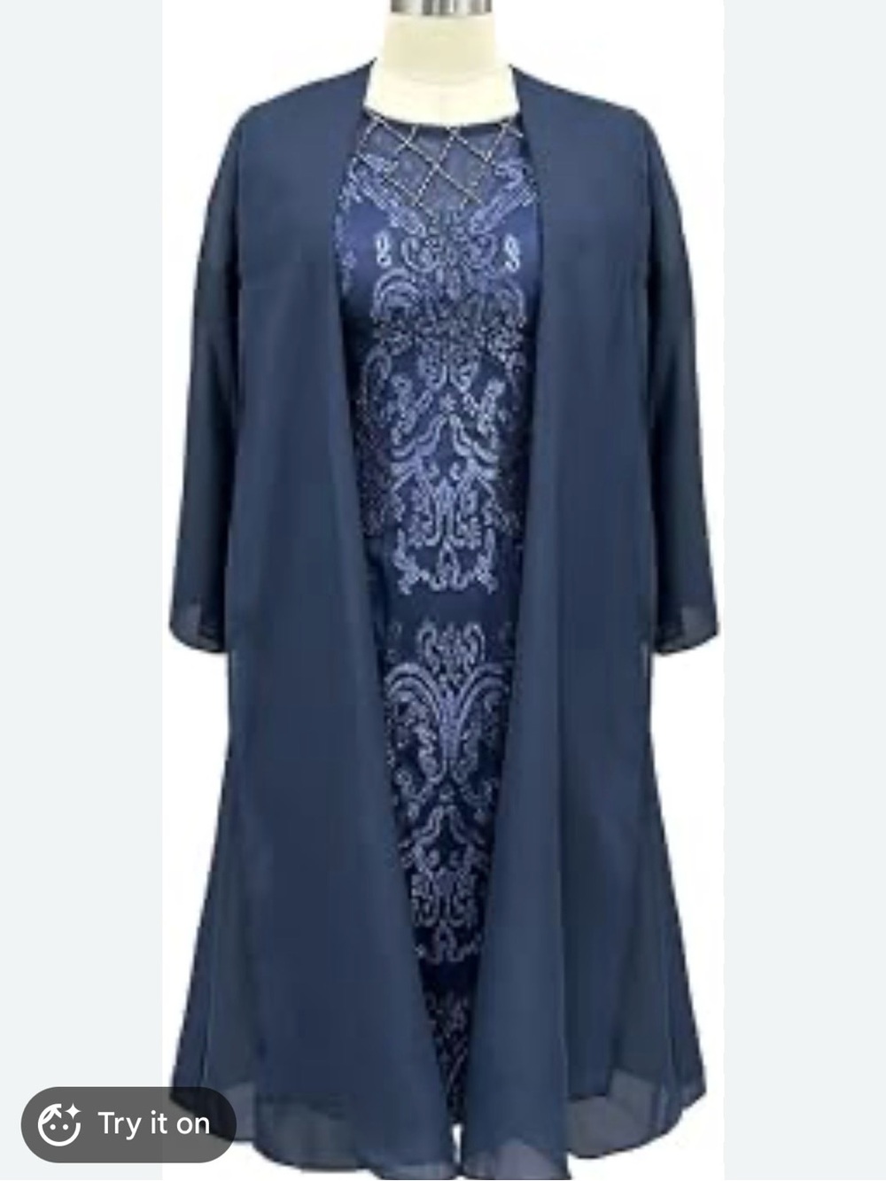 Brand new. Elegant Navy formal knee length dress, with cardigan